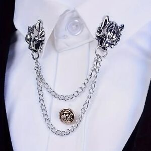 Viking Collar Clip Chain Nordic Fenrir Wolf Celtic Brooch Pin Gothic Accessories